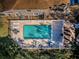 Overhead view of an in-ground swimming pool with brick paver deck, lounge chairs, and a well-maintained backyard at 4399 Brooker Creek Dr, Palm Harbor, FL 34685