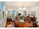 Charming dining area with hardwood floors, waterfront views, and contemporary lighting fixtures at 6061 Bahia Del Mar Cir # 241, St Petersburg, FL 33715