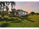 Ranch-style home with a large yard and palm trees at sunset at 1810 Curry Rd, Lutz, FL 33549