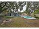 Spacious backyard with pool, fire pit, and a deck at 664 Frederica Ln, Dunedin, FL 34698