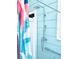 Outdoor shower with modern fixtures and privacy curtain at 2658 48Th S St, Gulfport, FL 33711