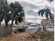 View of a boat dock with boats and palm trees, debris scattered around at 113 Boca Ciega Dr, Madeira Beach, FL 33708