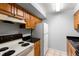 Galley kitchen with wood cabinets and granite countertops at 14323 Hanging Moss Cir # 102, Tampa, FL 33613