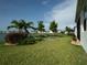 Expansive backyard with tropical palm trees and manicured landscaping extending to the waterfront at 1027 Ocean Spray Dr, Ruskin, FL 33570