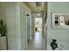 Bright hallway with tile floors, neutral walls, and decorative plant as you walk through the home at 1027 Ocean Spray Dr, Ruskin, FL 33570