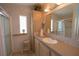 Bathroom with a walk-in shower and light wood vanity at 37449 Gill Ave, Zephyrhills, FL 33541