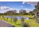 Scenic backyard view with a peaceful lake and mature trees at 10330 Stallion Fields Way, Tampa, FL 33647