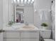 Neat bathroom with a white vanity, mirror, and shower, designed for comfort and practicality at 2571 Cyprus Dr # 1-202, Palm Harbor, FL 34684