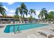 Inviting community pool with lounge chairs and swaying palm trees at 2571 Cyprus Dr # 1-202, Palm Harbor, FL 34684