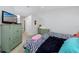 Bedroom with a zebra print comforter and green dresser at 4234 Chesterfield Cir, Palm Harbor, FL 34683