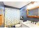 Charming bathroom with lemon-themed decor, wood-framed mirror, and modern fixtures at 4004 Claremont Dr, New Port Richey, FL 34652