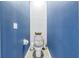 Small powder room with blue walls and pedestal sink at 11339 Tayport Loop, New Port Richey, FL 34654