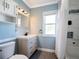 Charming bathroom with blue walls, modern vanity, and tiled shower, creating a spa-like experience at 500 53Rd S St, St Petersburg, FL 33707