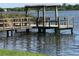 Wooden dock with a covered area, perfect for fishing or relaxing by the lake at 10196 Sailwinds S Blvd # 107, Largo, FL 33773