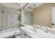 Clean bathroom with shower/tub combo and vanity at 531 Isleworth Close, Tarpon Springs, FL 34688