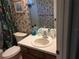 Bathroom with sink, toilet, and floral wallpaper at 2815 Kebs Ln, Plant City, FL 33565