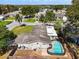 Aerial view of house with pool in backyard, surrounded by other homes at 2063 Dawn Dr, Clearwater, FL 33763