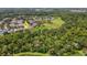 An aerial view of the houses surrounded by a field, the trees, and a pond at 27542 Sky Lake Circle, Wesley Chapel, FL 33544