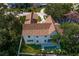 A beautiful aerial view of a modern two-story home with a pool and a manicured lawn at 4633 W Lowell Ave, Tampa, FL 33629
