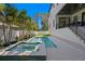 Backyard pool and spa surrounded by palm trees and elegant white pavers at 4633 W Lowell Ave, Tampa, FL 33629