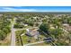 An elevated view showcasing a home with an enclosed pool, spacious yard, and mature trees at 15272 Spinning Wheel Ln, Brooksville, FL 34604