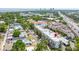 Aerial view of condo with a red marker to indicate location in an urban environment with nearby highway and ocean views at 403 S Oregon Ave, Tampa, FL 33606