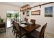 Dining room with a wooden table and chairs, view to the backyard at 3204 Stagecoach Trl, Wimauma, FL 33598