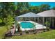 Inviting screened pool with surrounding landscaping at 3204 Stagecoach Trl, Wimauma, FL 33598