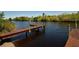 Wooden dock extending over calm water at 3204 Stagecoach Trl, Wimauma, FL 33598