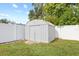 Metal storage shed in the backyard at 7343 Brookview Cir, Tampa, FL 33634