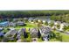 Aerial view of a neighborhood with houses and a lake in the background at 20028 Satin Leaf Ave, Tampa, FL 33647