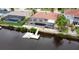 Aerial view of canal front property with private dock and backyard pool at 9830 San Sierra Way, Port Richey, FL 34668