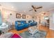 Spacious living room with blue couches and a view to the kitchen at 10036 63Rd N Ave # 23, St Petersburg, FL 33708