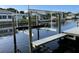 Dock featuring a boat lift on a waterfront property, offering convenient boat storage at 4086 13Th Ne Ln, St Petersburg, FL 33703