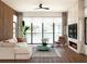 Open concept living room with large window, comfortable furniture, and fireplace with television at 4441 Pompano Se Dr, St Petersburg, FL 33705