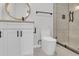 Clean bathroom with white vanity, toilet, and frameless shower at 2623 W Tyson Ave, Tampa, FL 33611