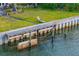 Waterfront dock with chaise lounge chairs features sturdy construction, ideal for relaxation at 52 Sandpiper Rd, Tampa, FL 33609