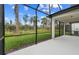 Screened patio with view of lush backyard with mature trees provides comfortable outdoor living space at 9434 Shorebird Ct, Parrish, FL 34219