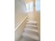 Carpeted staircase with a railing and window at 5944 Bay S Dr, Gulfport, FL 33707
