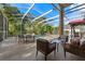 Relaxing screened pool area with patio furniture and waterfall feature at 1858 Longview Ln, Tarpon Springs, FL 34689