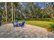 Spacious backyard with lush landscaping and a fire pit at 5479 Blue Heron Ln, Wesley Chapel, FL 33543