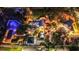 Stunning aerial view of the estate grounds and pool, illuminated beautifully at night at 518 Riverside Dr, Tarpon Springs, FL 34689