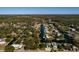 Aerial view showcases the neighborhood's unique canal system surrounded by lush trees, and nearby waterways at 7176 Westwind St, Weeki Wachee, FL 34607