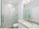 Bathroom with shower, granite countertop and modern fixtures at 1815 E 22Nd Ave, Tampa, FL 33605