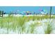 Beautiful beach scene with colorful umbrellas, white sand, and lush dune grasses at 200 Glennes Ln # 111, Dunedin, FL 34698