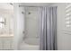 Clean bathroom with tub and shower, and gray accents at 345 Bayshore Blvd # 1104, Tampa, FL 33606