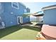 Lush backyard with artificial turf, hot tub, and shade awning at 2918 10Th N St, St Petersburg, FL 33704