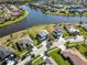 Aerial view of homes and a lakefront community at 5434 Sandy Shell Dr, Apollo Beach, FL 33572