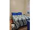 Bedroom with an accent rug and a blue and white striped comforter at 10006 N Mitchell Ave, Tampa, FL 33612