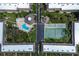 Aerial view showing community pool, tennis court, and building layout at 12300 Vonn Rd # 9105, Largo, FL 33774